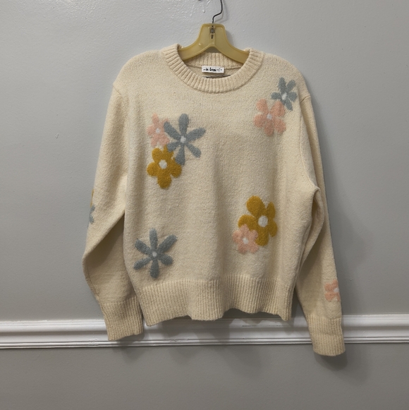 In Loom Long Sleeve Floral  Graphic Patterned Knit Beige/Cream Sweater Small - Picture 4 of 11